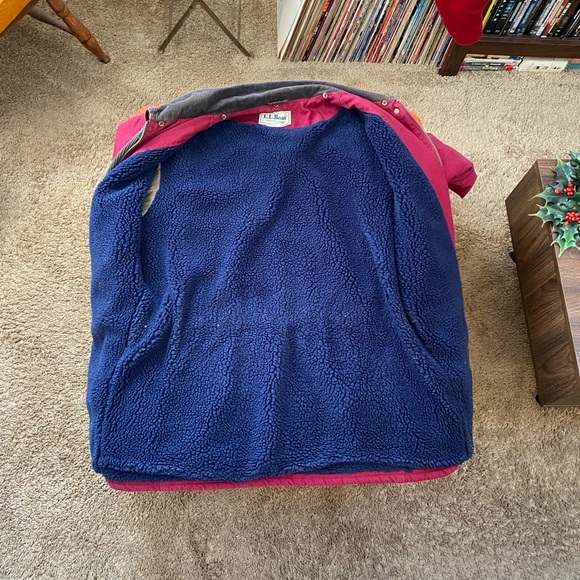 VTG L.L. Bean Red Cotton Canvas Chore Barn Jacket Fleece  Corduroy Collar Worker - Picture 6 of 14